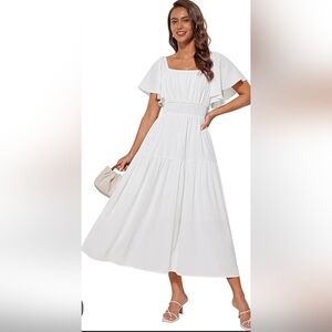 Grace Karin White Flutter Sleeve Maxi Dress